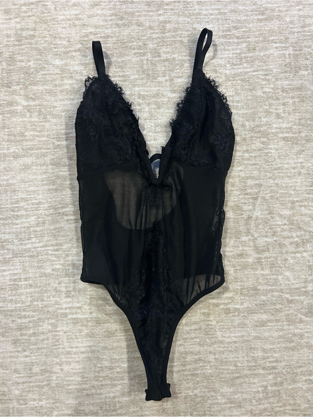 Forever 21 Black Sheer Lace Plunge Teddy Bodysuit